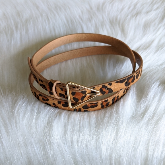 Accessories - Leopard print faux leather triangle buckle belt